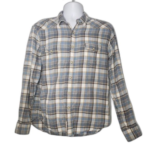 LUCKY BRAND Classic Fit Pearl Snap Blue Plaid Button Up Shirt Mens Size Large - Picture 7 of 7